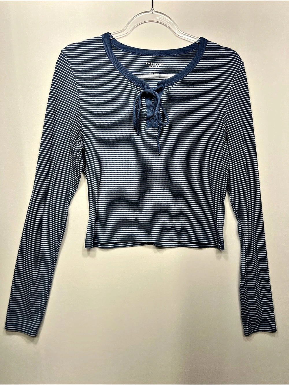 American Eagle Striped Lace-Up Long Sleeve Size Medium
